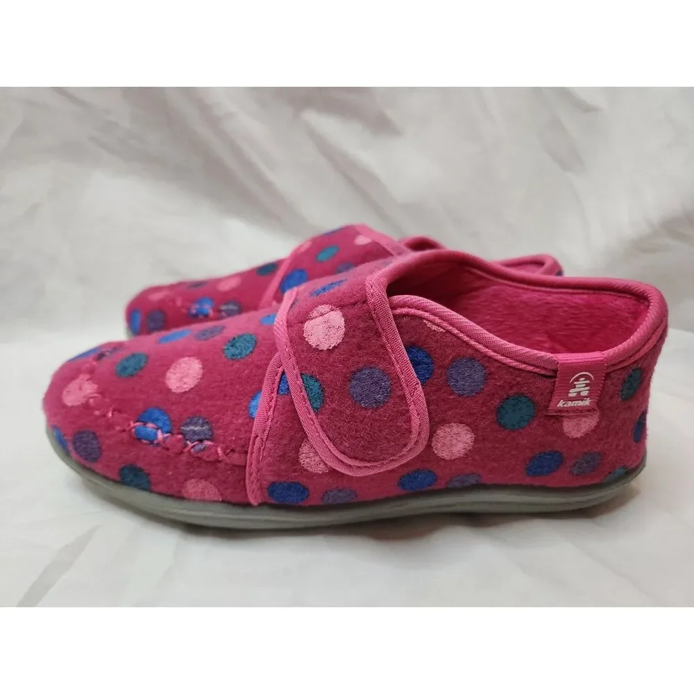 Kamik Cozylodge Hard Sole Slippers Big Kid Girls 5 Pink Polka Dot